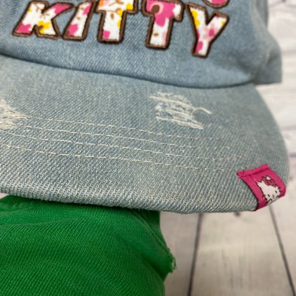 Hello Kitty Distressed Hat Cap Strap Back Blue Sanrio Embroidered Spell Out - Picture 7 of 14